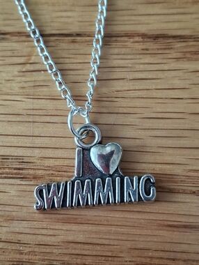NWT * I ♥ SWIMMING Silver Pendant Necklace